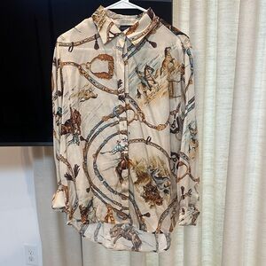 Lucchese Beige Equestrian Print Blouse
